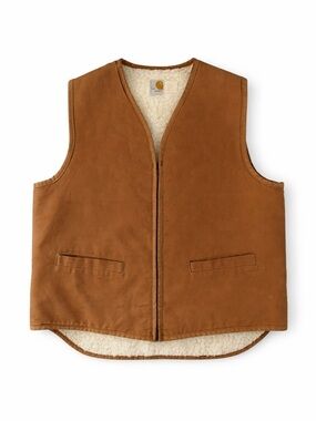 Vintage‎ Carhartt Sherpa Lined Duck Brown Vest Made in USA Mens XL Tall
